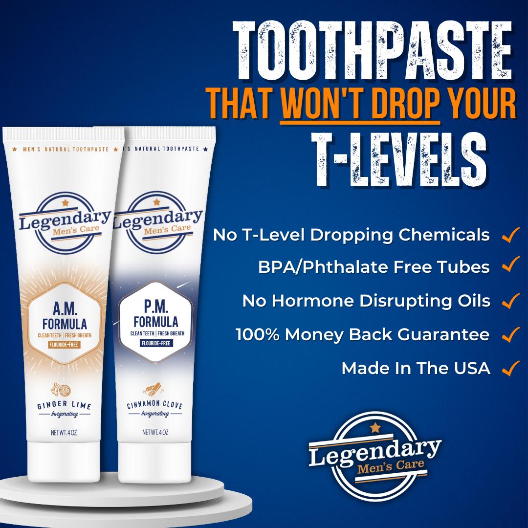 Toothpaste that won't drop your testosterone. No Endocrine disrupting chemicals. No BPA Free/Phthalate Free Tubes. 100% Money Back Guarantee. Made in the USA.