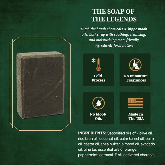 Our pine tar soap is free from dangerous fragrance, harsh chemicals, and natural oils that interfere with a mans testosterone. Made in the USA!
