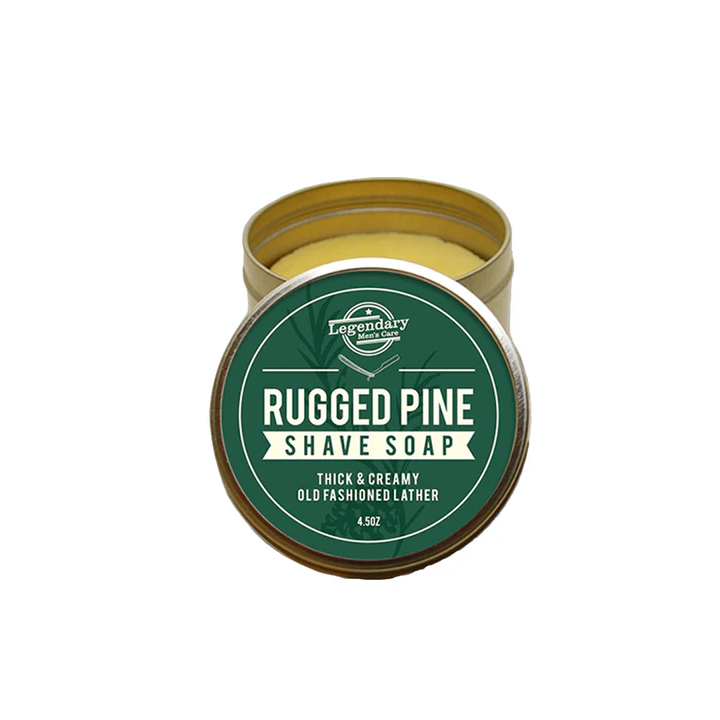 Legendary Men’s Care - Rugged Pine Shave Soap - Luxury Old Fashioned Shaving Cream - With Natural Ingredients - No Synthetic Fragrance - Testosterone Safe - Premium Men's Grooming Essentials