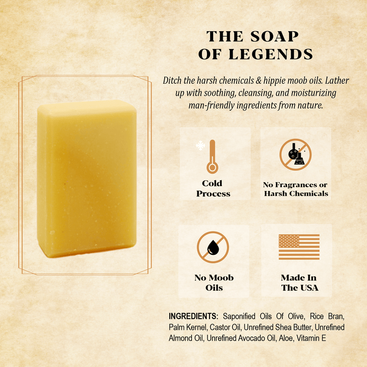 Our unscented soap is fragrance free, harsh chemicals, and natural oils that interfere with a mans testosterone. Made in the USA!